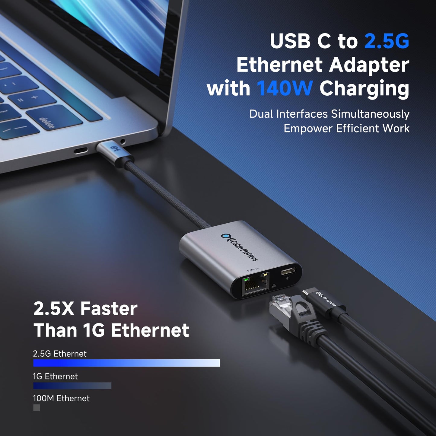 Cable Matters USB C to 2.5Gb Ethernet Adapter with 140W Charging