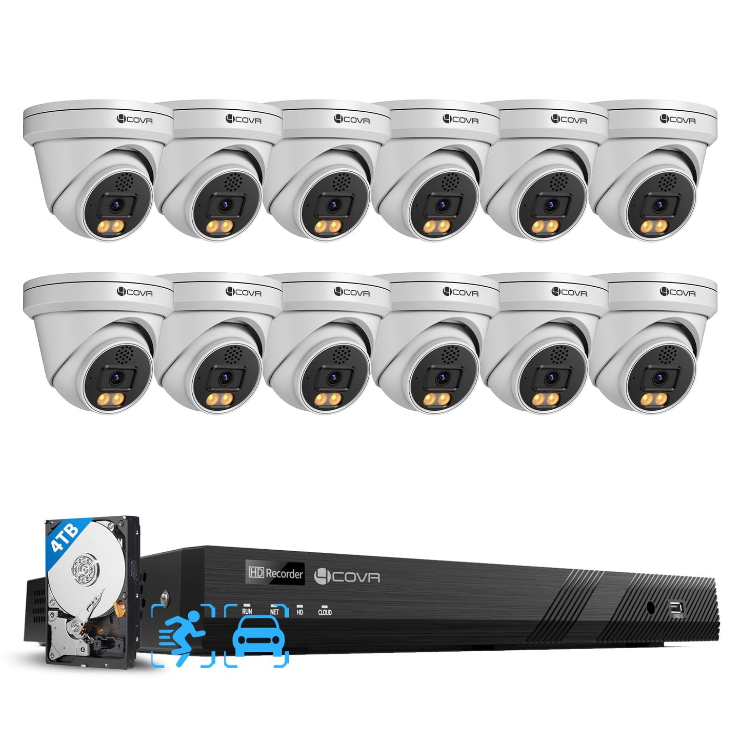 4COVR 4K PoE Security Camera System 16 Channel, 2-Way Talk & Smart Full Color Night Vision, AI Smart Detection, 4TB NVR Surveillance for Business, 12X