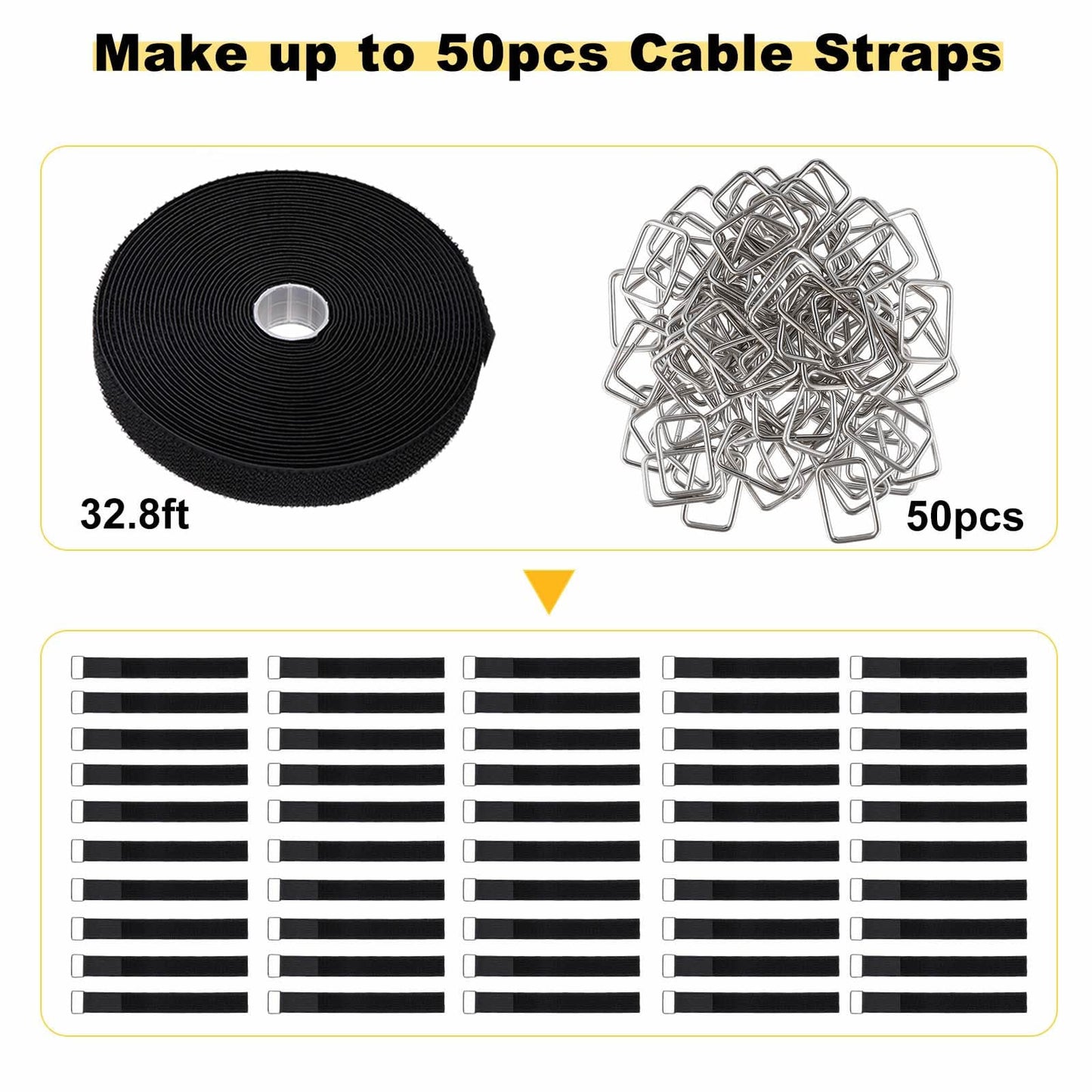 YMCRLUX 1"x32ft Hook and Loop Straps with 50 Metal Buckles, Adjustable Fastening Cable Straps, Cut-to-Length Cinch Strap, Reusable Nylon Securing Cord