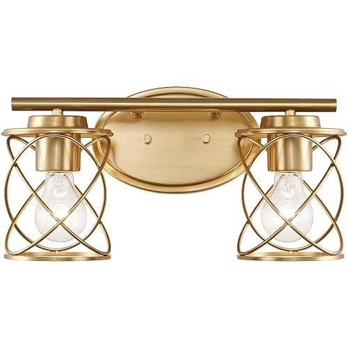 mavcadonf 2-Light UL Certified Brushed Gold Vanity Light, Metal Cage Shade Wall Sconce Over Mirror, Modern Farmhouse Light Fixture for Bathroom