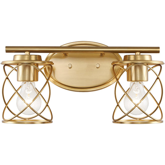 mavcadonf 2-Light UL Certified Brushed Gold Vanity Light, Metal Cage Shade Wall Sconce Over Mirror, Modern Farmhouse Light Fixture for Bathroom