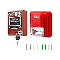 QWORK Wired Emergency Sound and Light Fire Alarm Station, 12 / 24V DC Wired Strobe Siren Horn and Dual Action Manual Call Point Panic Button 9-28VDC