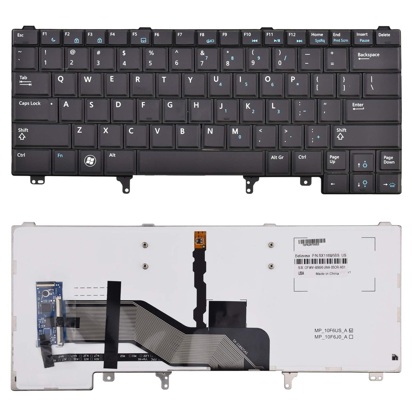 SUNMALL Replacement Keyboard with Backlit Compatible with Dell Latitude E5420 E5430 E6220 E6320 E6330 E6420 E6430 E6440 Series US Layout Black