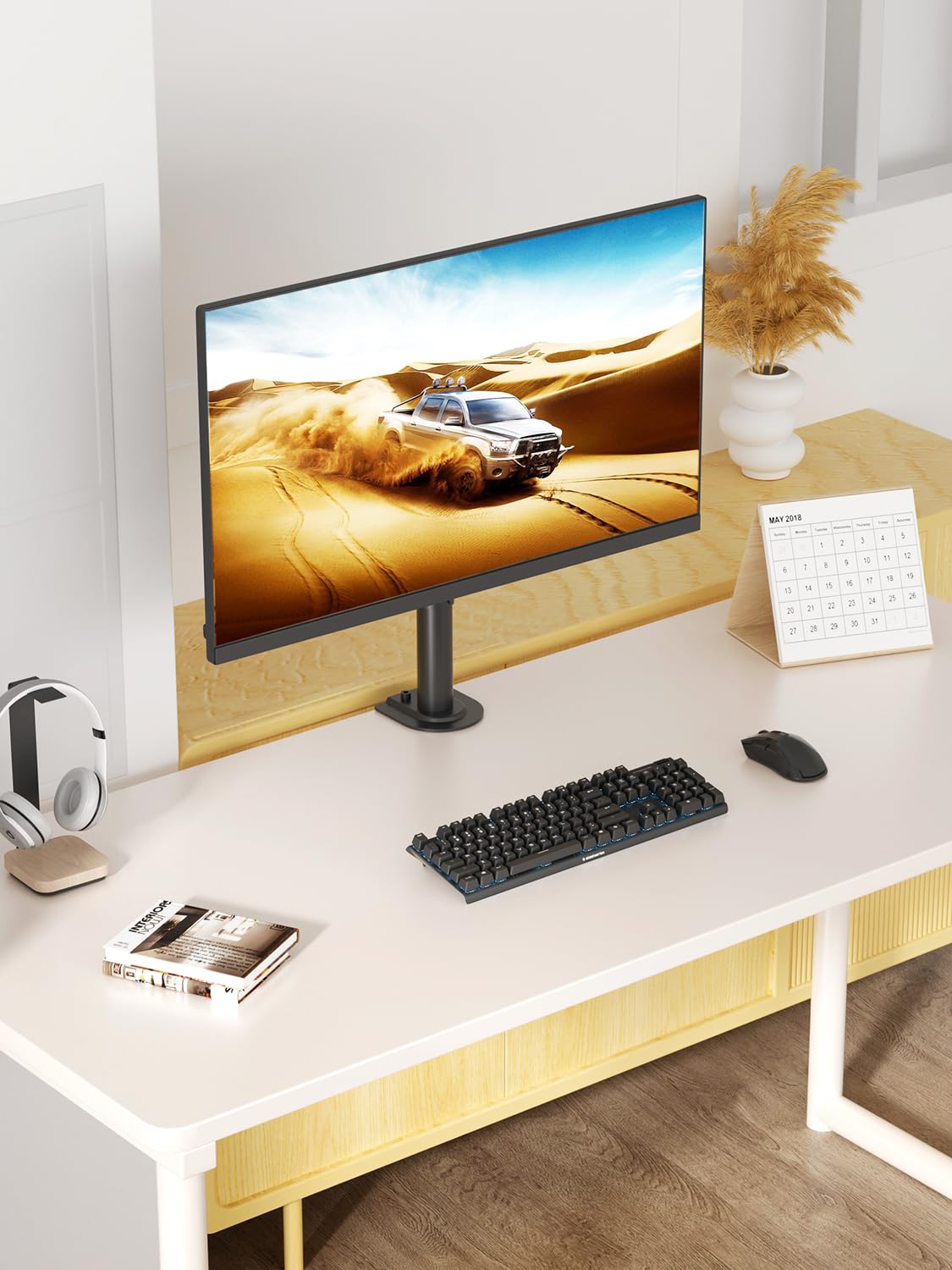 Bracwiser Single Fully Adjustable Monitor Arm Stand Mount Fits One Screen 13-32 inch 22lbs for Monitor Computer Screen 13 15 17 19 20 22 23 24 26 27