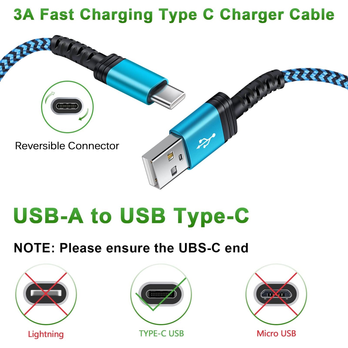 Type C Charger Cable 3 Pack-10ft 6ft 3ft for Samsung Galaxy A15 5G,A17,A16,A56,S25 Ultra,Z Flip7 6,Z Fold7