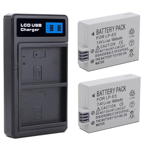 ANCBD 2 Pack LP-E5 Batteries with USB-C Dual Charger Compatible with Canon EOS Rebel XS, Rebel T1i, Rebel XSi, 1000D, 500D, 450D, Kiss X3, Kiss X2