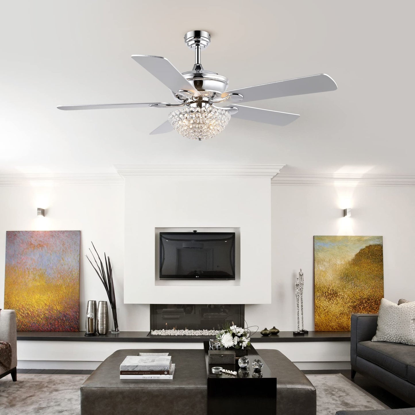 JONATHAN Y Cammy 3-Light 52" Ceiling Fan with Remote, Chrome