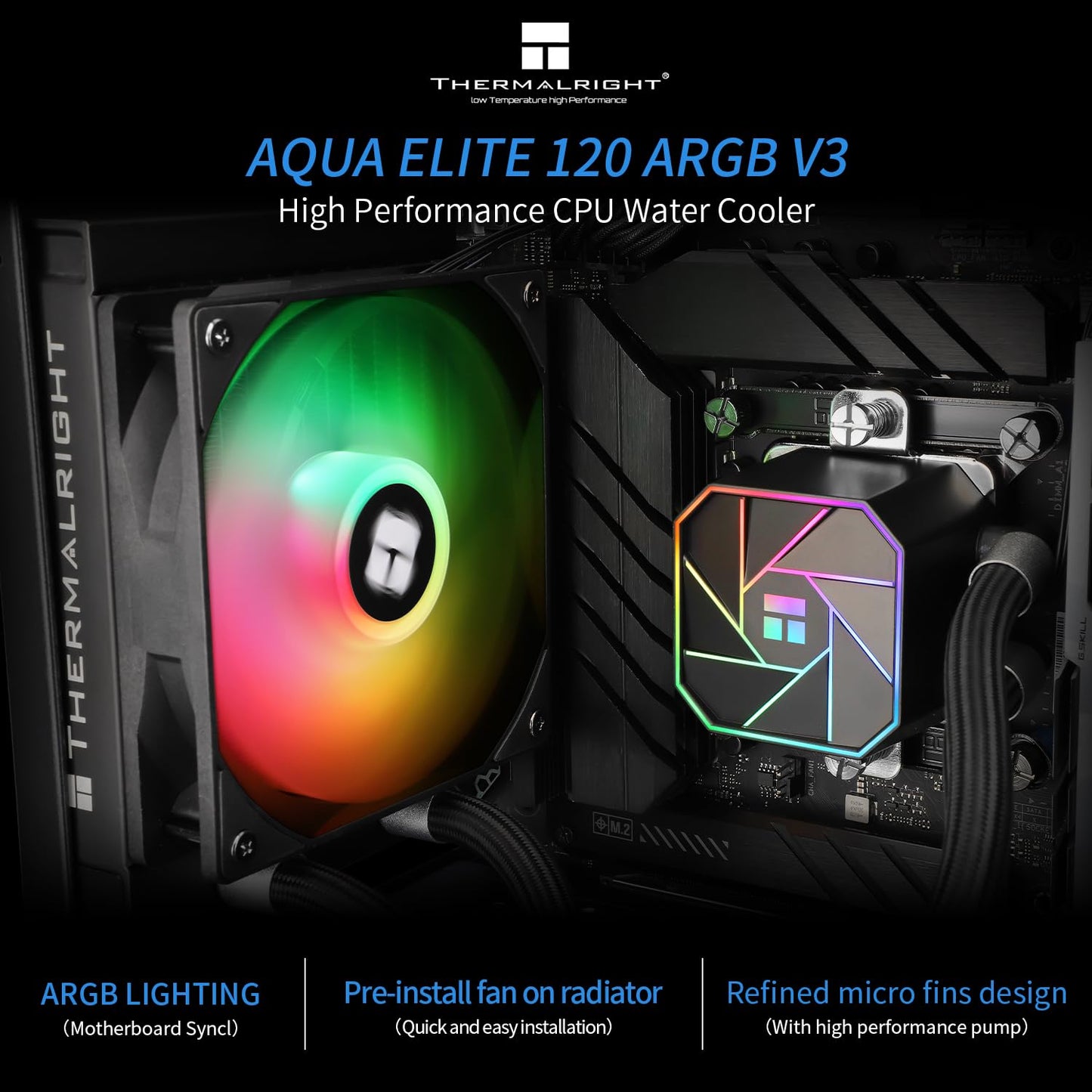 Thermalright Aqua Elite 120 V3 Liquid CPU Cooler,PWM ARGB Fan with S-FDB Bearings,Efficient PWM Controlled Pump,for AMD/AM4/AM5, Intel