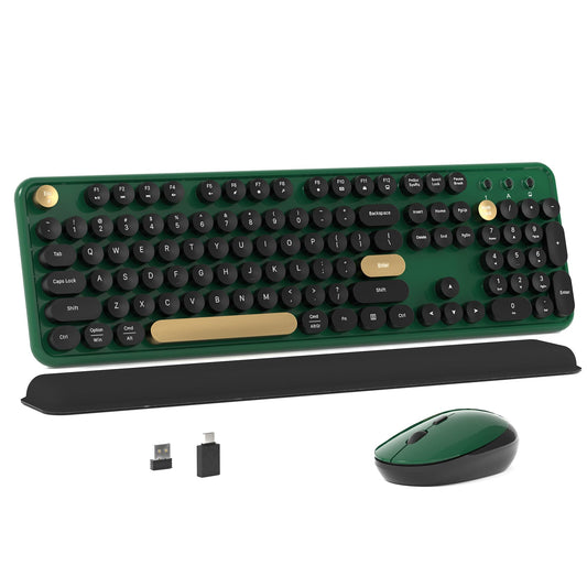 MPTOG Colorful Wireless Computer Keyboard and Mouse Combo with Round Typewriter Keycaps, Retro Design, Power Switch, Ergonomic Design, 2.4GHz Wireless