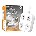 GE UltraPro 3-Outlet Surge Protector with 4ft Braided Cord, Power Strip, Extension Cord, Flat Plug, 1 USB-A & 1 USB-C Port, 245 Joules, for Home