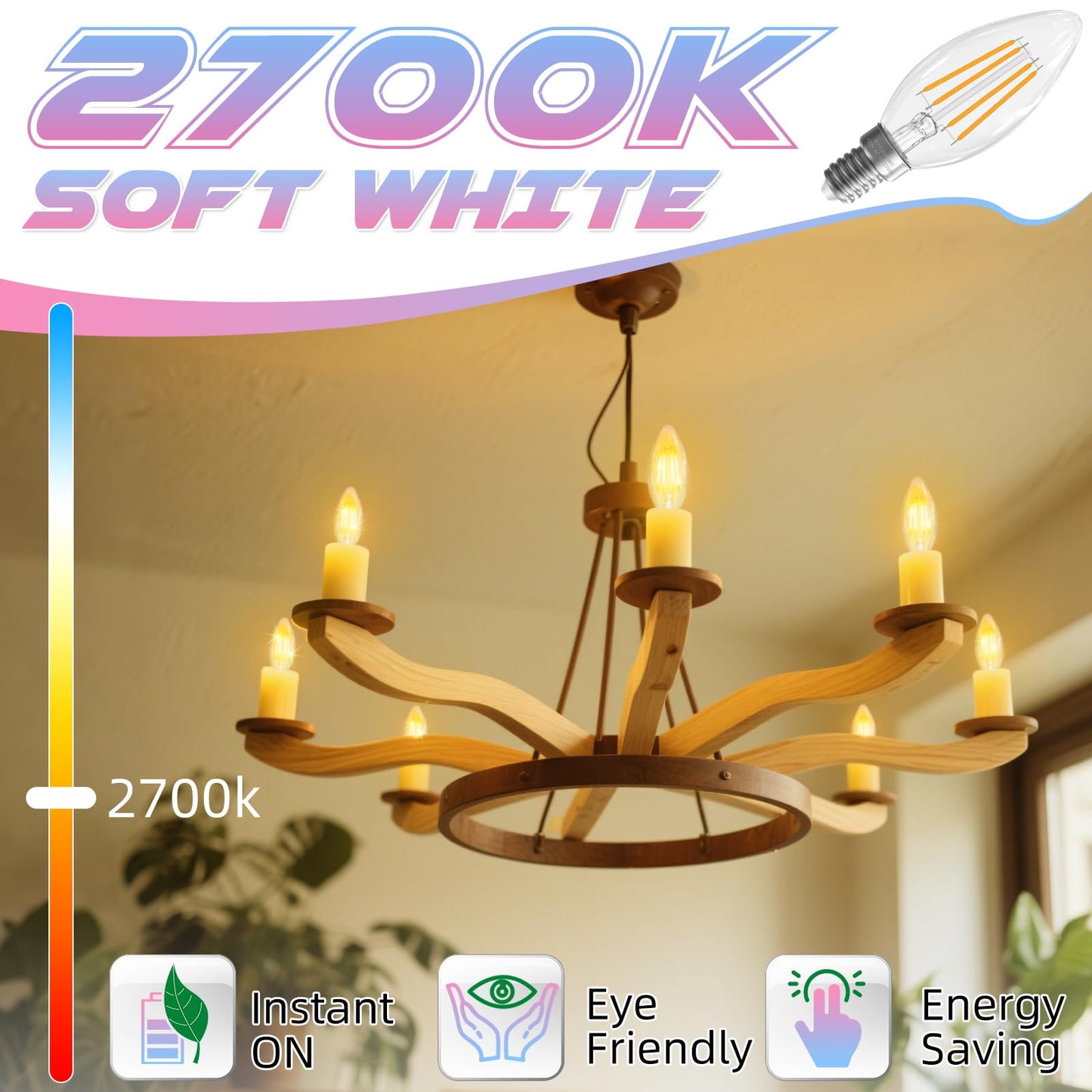 E12 Candelabra Bulb 2700K Soft White, 60W Equivalent, E12 LED Bulb