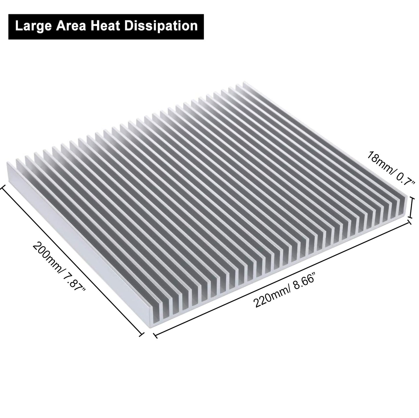 Awxlumv Large LED Aluminum Heatsink 200 x 220 x 18mm / 7.87 x 8.66 x 0.7 Inch Cooler 30 Fins Heat Sink Board