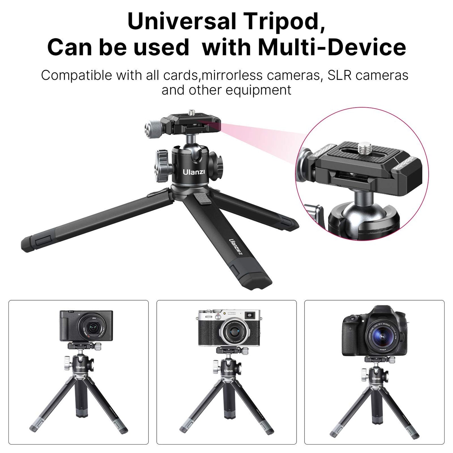 Portable Desktop Mini Tripod PICTRON MT-24 Compact Camera Tripod Aluminum Alloy with 360° Ball Head,1/4 inches Quick Release Plate for DSLR Camera