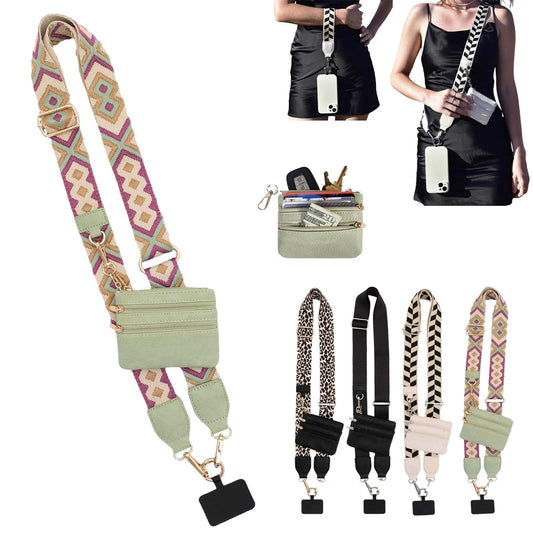 DANONI Clip and Go Strap for Phone with Wallet Crossbody,Phone Strap with Zippered Pouch,Adjustable Straps Crossbody Chest Bag(D)