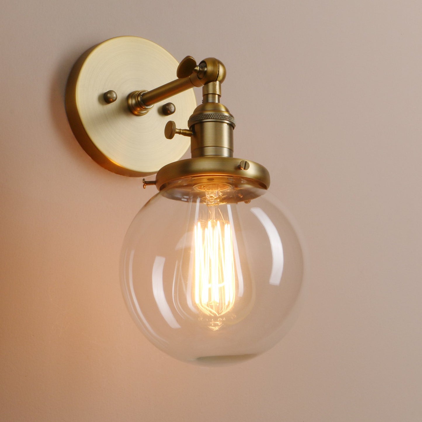 Pathson Industrial Vintage Wall Lamp Dia 5.9" with Round Clear Glass Globe Shade Loft Simple Home Design Wall Light Fixture Wall Mount Light Sconces