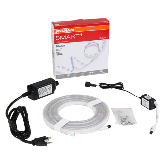 SYLVANIA Smart 16.4 ft Bluetooth Mesh LED Flex Light Strip Outdoor Starter Kit for Alexa/Google/Apple HomeKit, RGBTW Full Color, Dimmable, Accessories