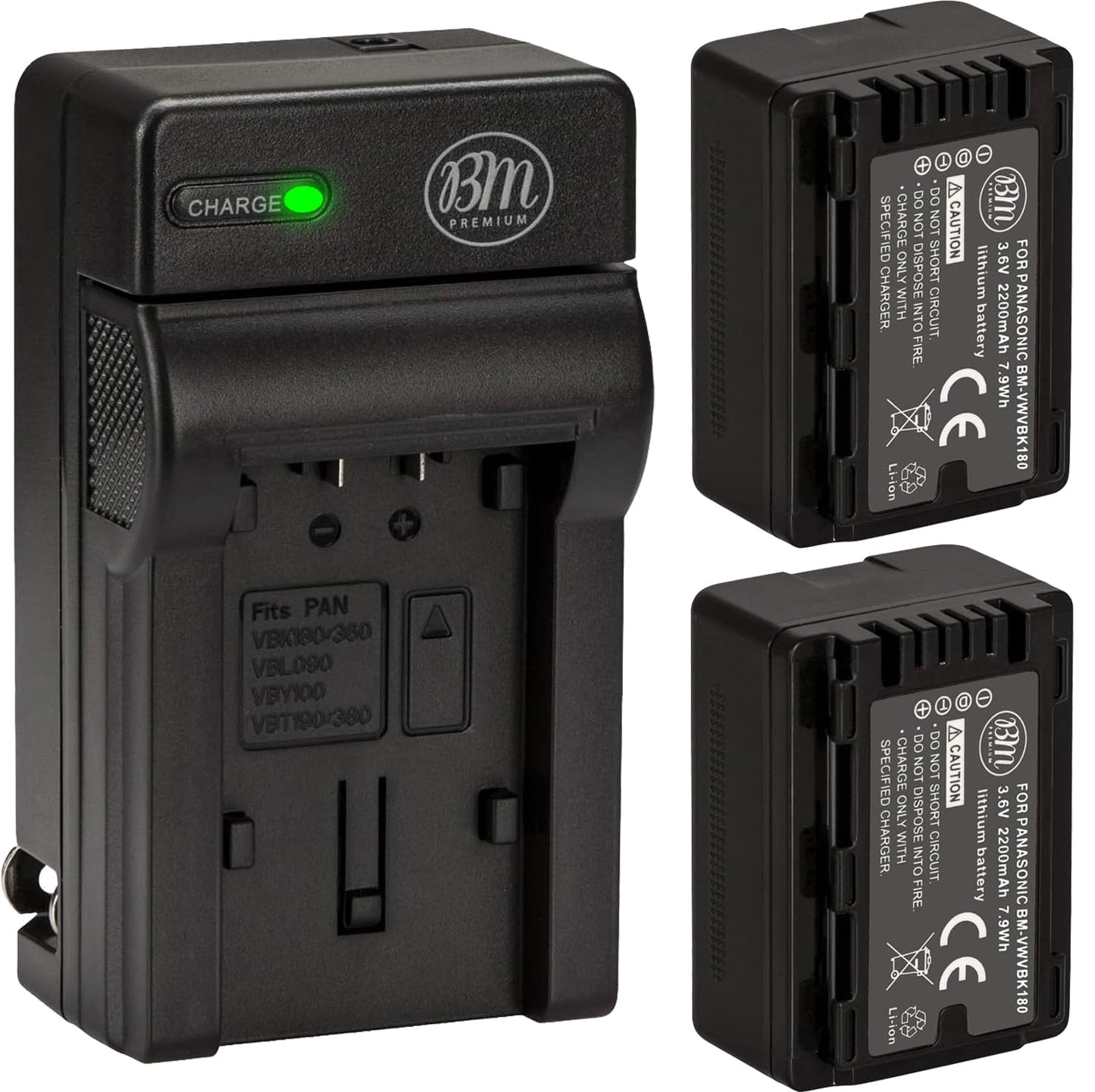 Big Mike's BM Premium Pack of 2 VW-VBK180 Batteries and Battery Charger for Panasonic HC-V10 HC-V100 HC-V500 HC-V700 Camcorder