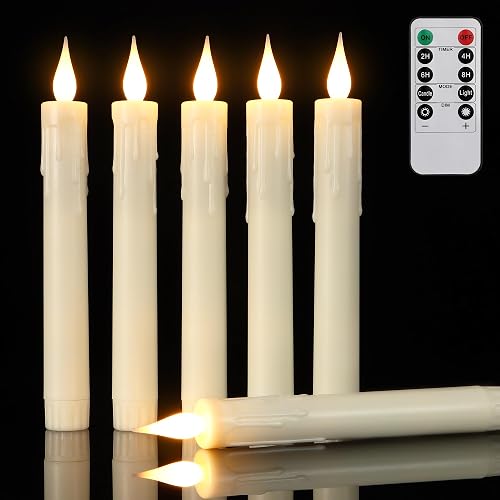 Daord LED Flameless Taper Candles with Flickering Flame Remote Timer Battery Operated Window Candlesticks for Christmas Halloween Wedding Decor