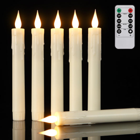 Daord LED Flameless Taper Candles with Flickering Flame Remote Timer Battery Operated Window Candlesticks for Christmas Halloween Wedding Decor