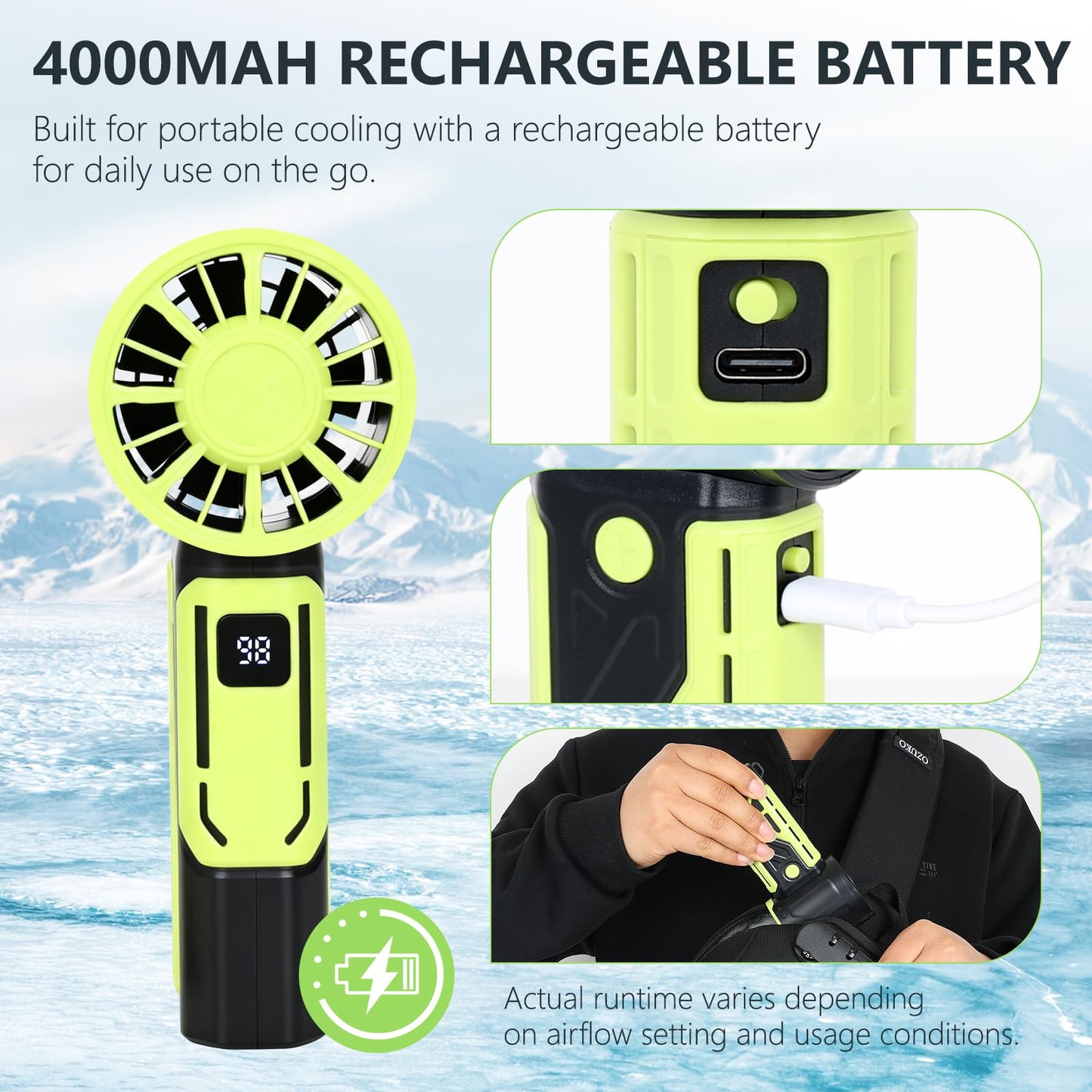Mini Portable Fan, Handheld Turbo Fan, 100-Speed Digital Display, 4000mAh