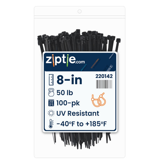 ZipTie.com 8-Inch Black Nylon Multi-Purpose Zip Ties - 50-lb Tensile Strength Cord Management - UL 21S Listed Tie Wraps - UV Resistant, Indoor
