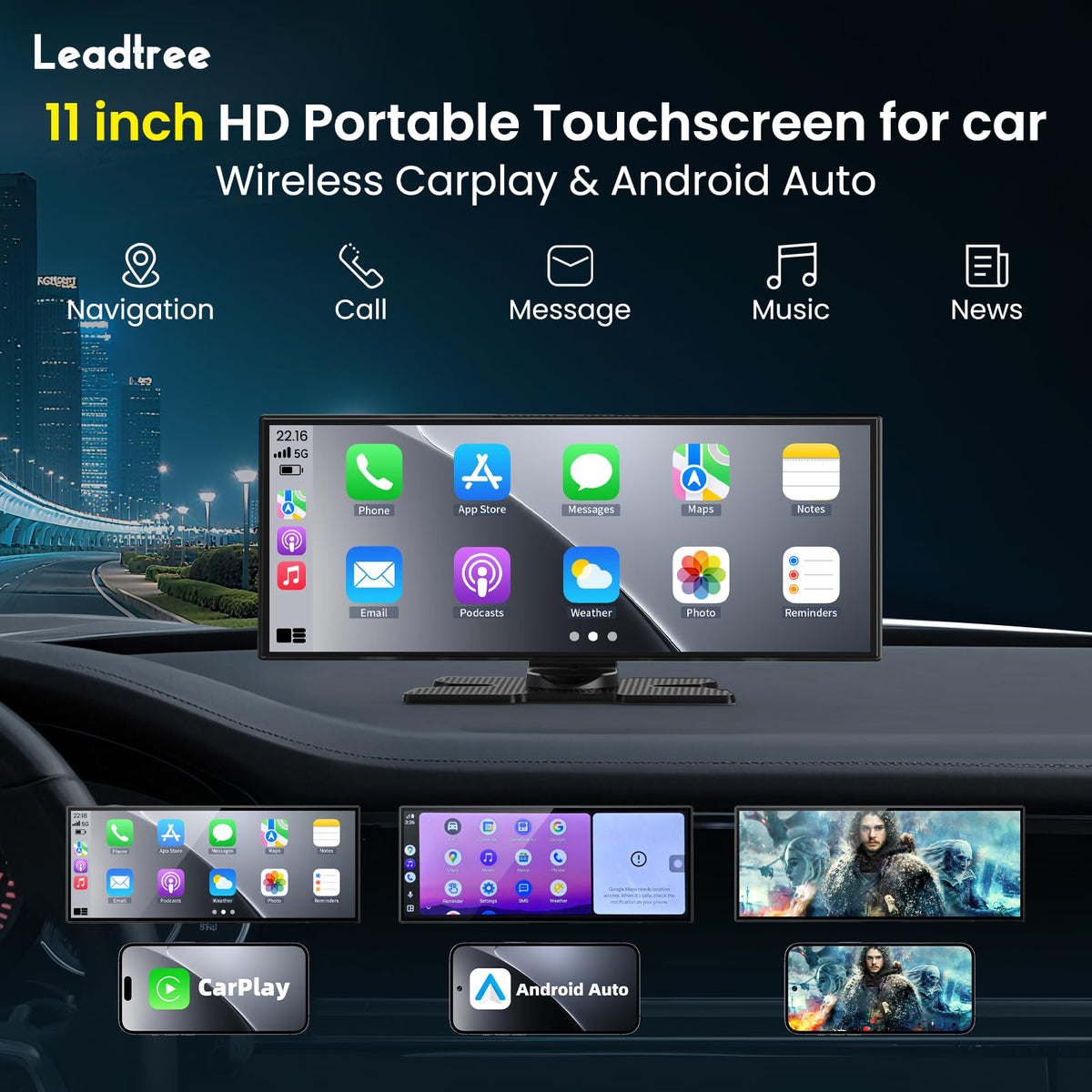 2026 Largest 11.5 inch Portable CarPlay Screen for Car with 4K Dash Cam