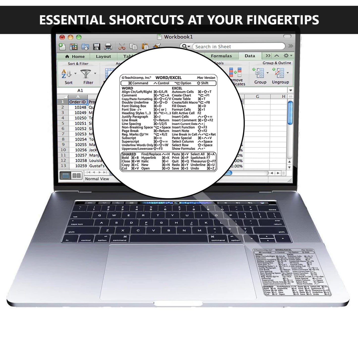 TEACHUCOMP Keyboard Shortcuts Sticker for Microsoft Word and Excel 2022 (for Mac OS) Training Aid Cheat Sheet- Vinyl, Laminated, No-Residue Adhesive