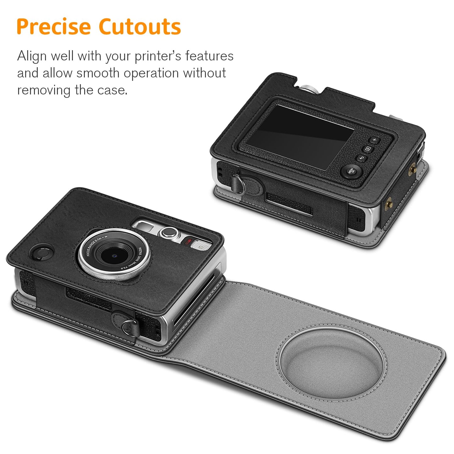 Fintie Protective Case for Fujifilm Instax Mini EVO Camera - Premium Vegan Leather Bag Cover with Removable Adjustable Strap, Vintage Black