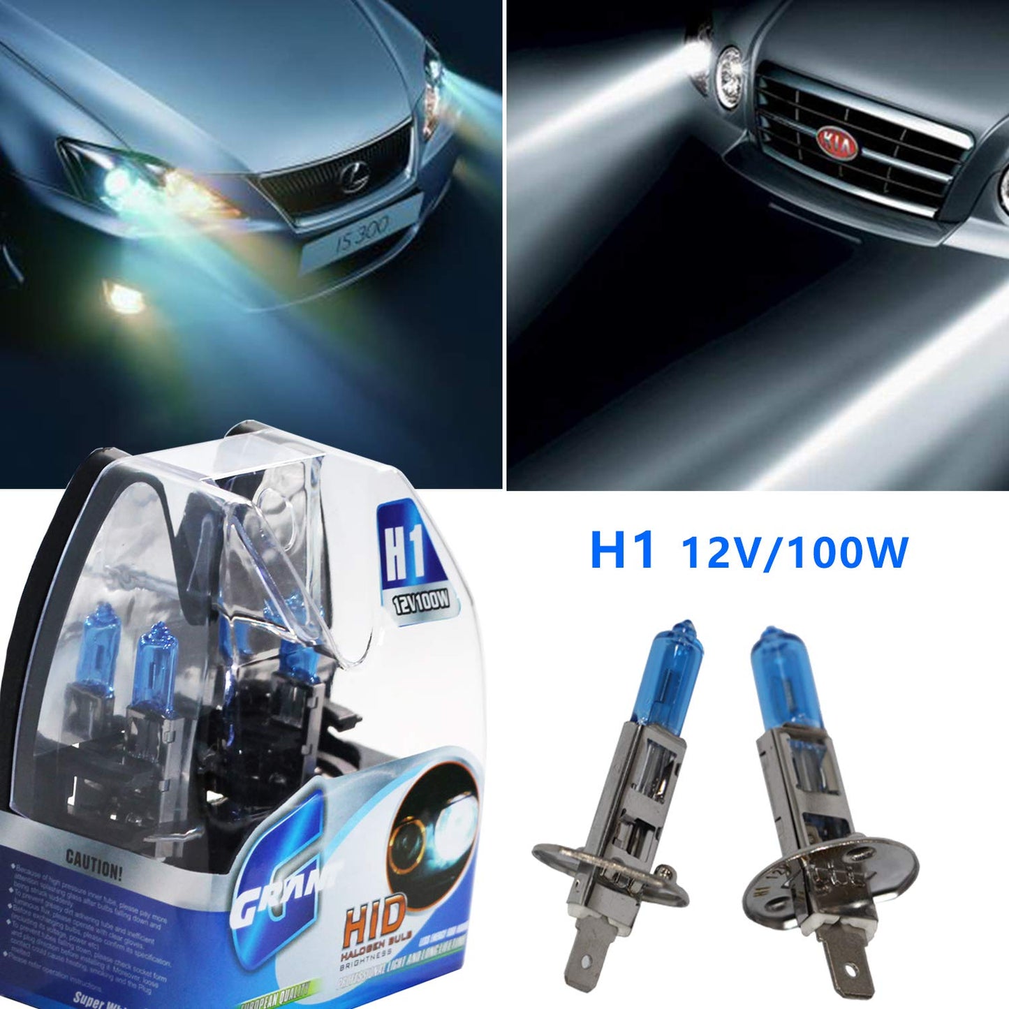 2 pieces Headlight Bulb 12 V 100 W, Super White Halogen Lamp 5600K (H1)