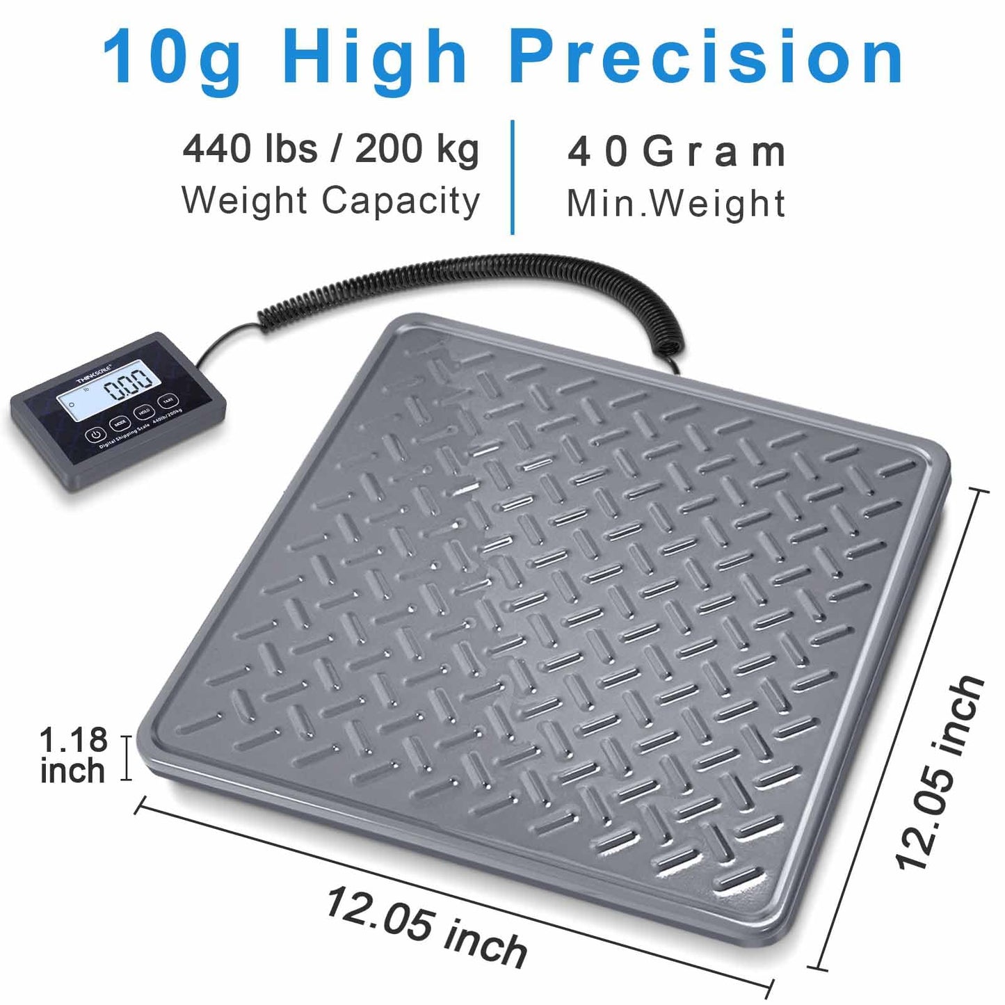 THINKSCALE Shipping Scale, 440 lb x 1 oz Heavy Duty Digital Postal Scale