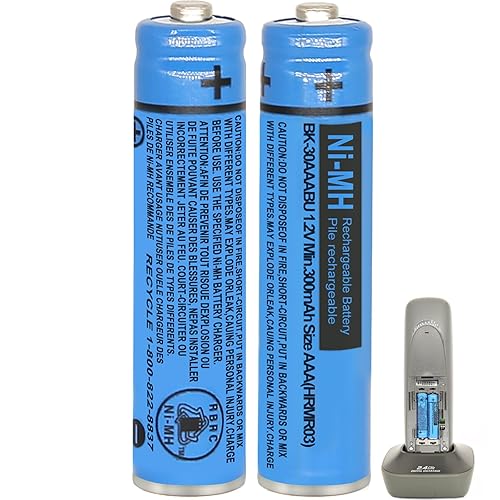 HIECTPRO BK-30AAABU NI-MH AAA Rechargeable Battery 1.2V 300mah 2Pack NiMH AAA Batteries for Panasonic Cordless Phones, Remote Controls, Electronics