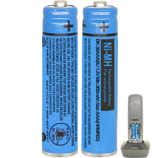HIECTPRO BK-30AAABU NI-MH AAA Rechargeable Battery 1.2V 300mah 2Pack NiMH AAA Batteries for Panasonic Cordless Phones, Remote Controls, Electronics