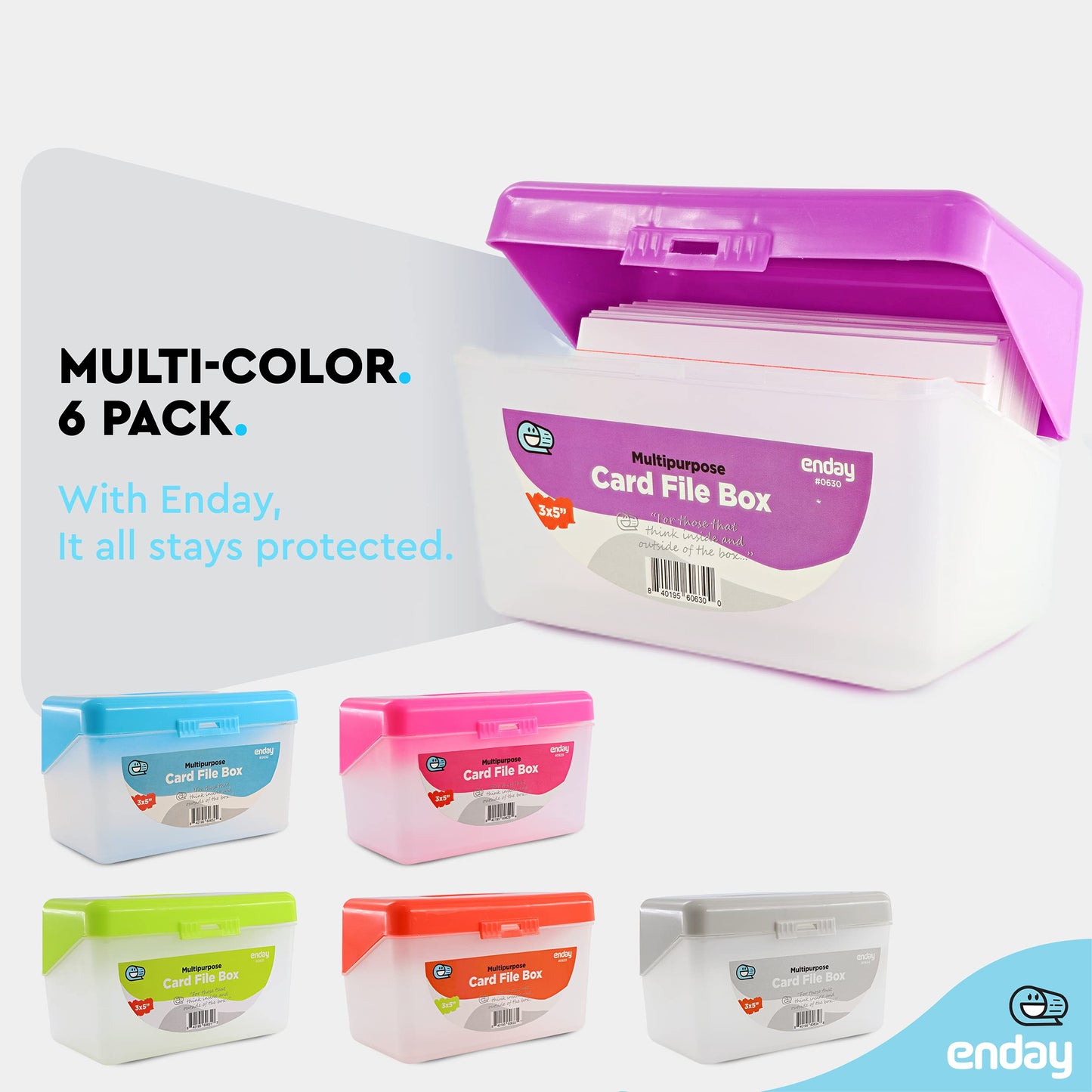 Enday Index Card Box Purple 3x5 Index Card Holder, Index Card Organizer, Flash Card Holder, Holds 250 Cards.