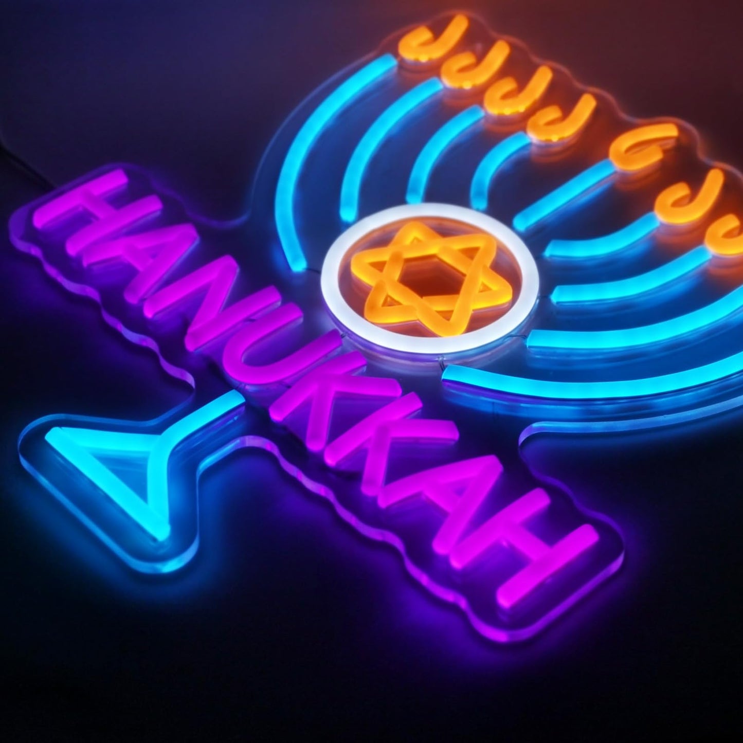 Hanukkah Neon Sign Decorations for Home, Happy Hanukkah Star of David Light jewish Decorations Decor for Home