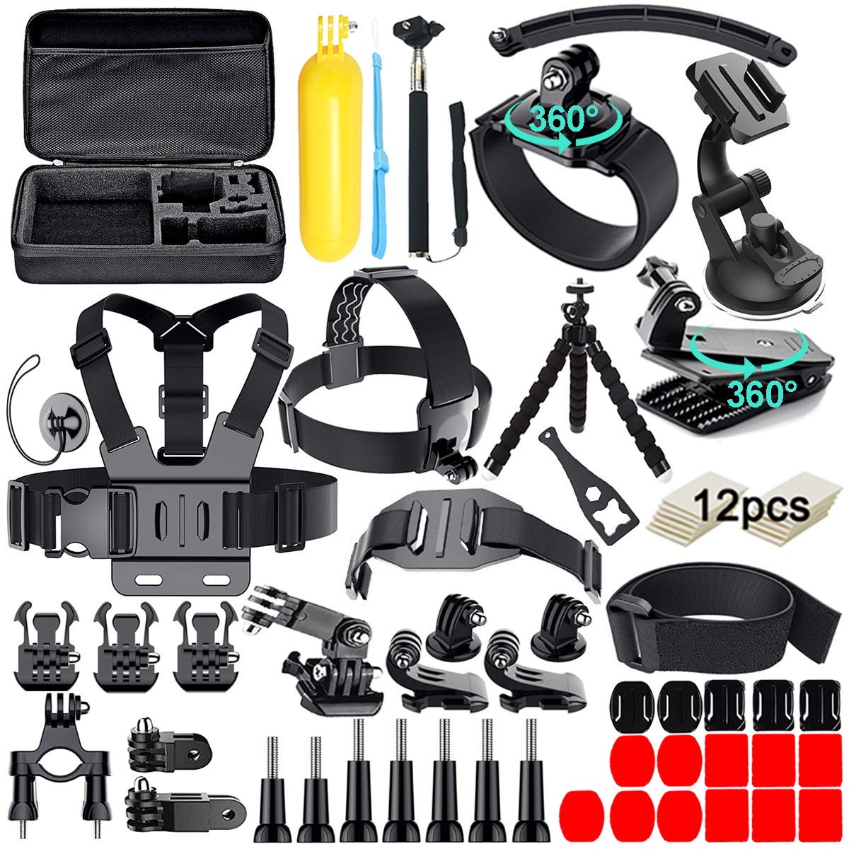 Appolab 61 in 1 Action Camera Accessories Kit for GoPro Hero 13 12 11 10 9 8 7 6, Gopro Max, GoPro Fusion, Xiaomi, Insta360, DJI Osmo Action, AKASO