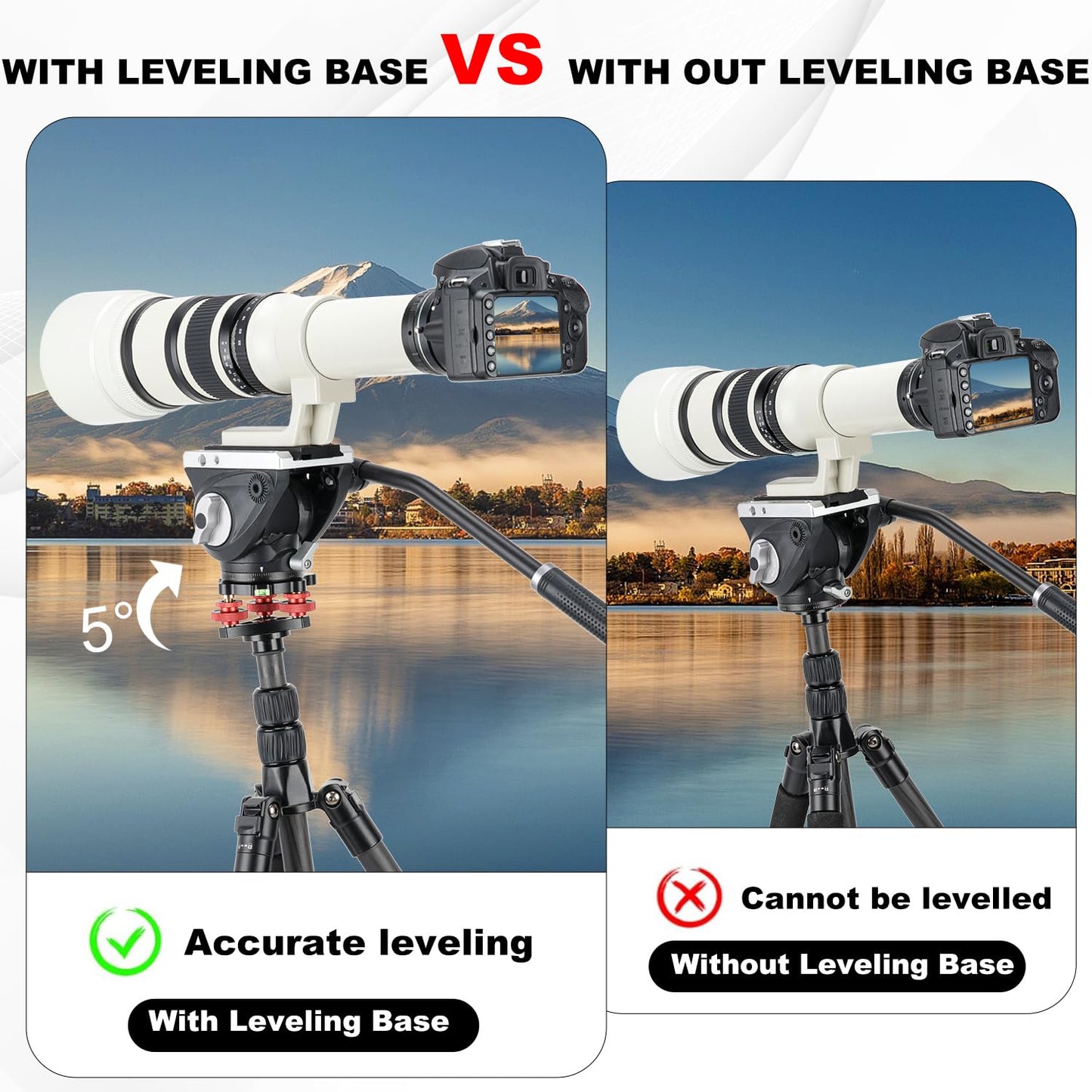Koolehaoda Tripod Head Leveling Base Camera Leveler, Aluminum Tripod Leveler Stand with +/-5° Precise Angle Adjustment, 3/8" Thread for DSLR Camera