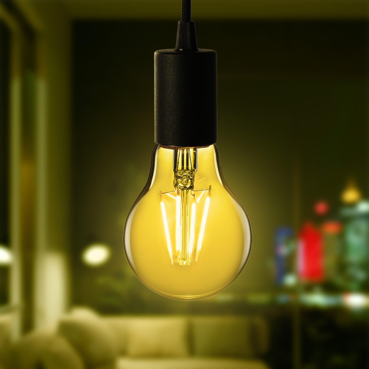 Feit Electric A19 Yellow LED Filament Light Bulb, 4.5W (40W Equivalent), Dimmable, Clear Glass, 600 Lumens, Vintage Style for Home, Party, Bar,