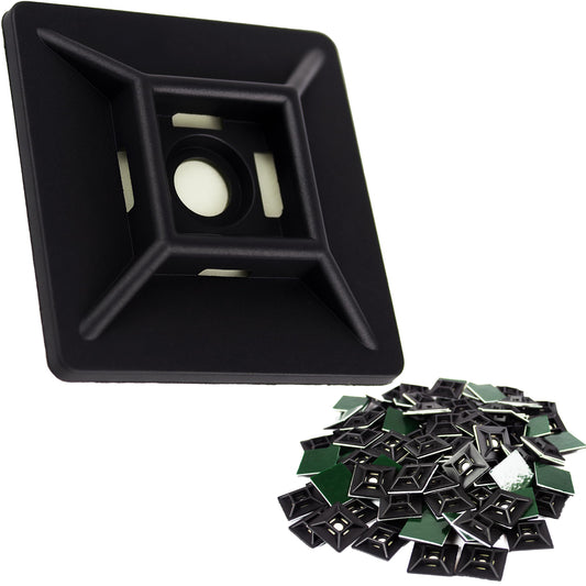 Zip Tie Adhesive-Backed Mounts 100Pk. Professional-Grade, UV Black Cable Tie Bases, 1.1 x 1.1. Screw-Hole Anchor Point Provides Optimal Strength