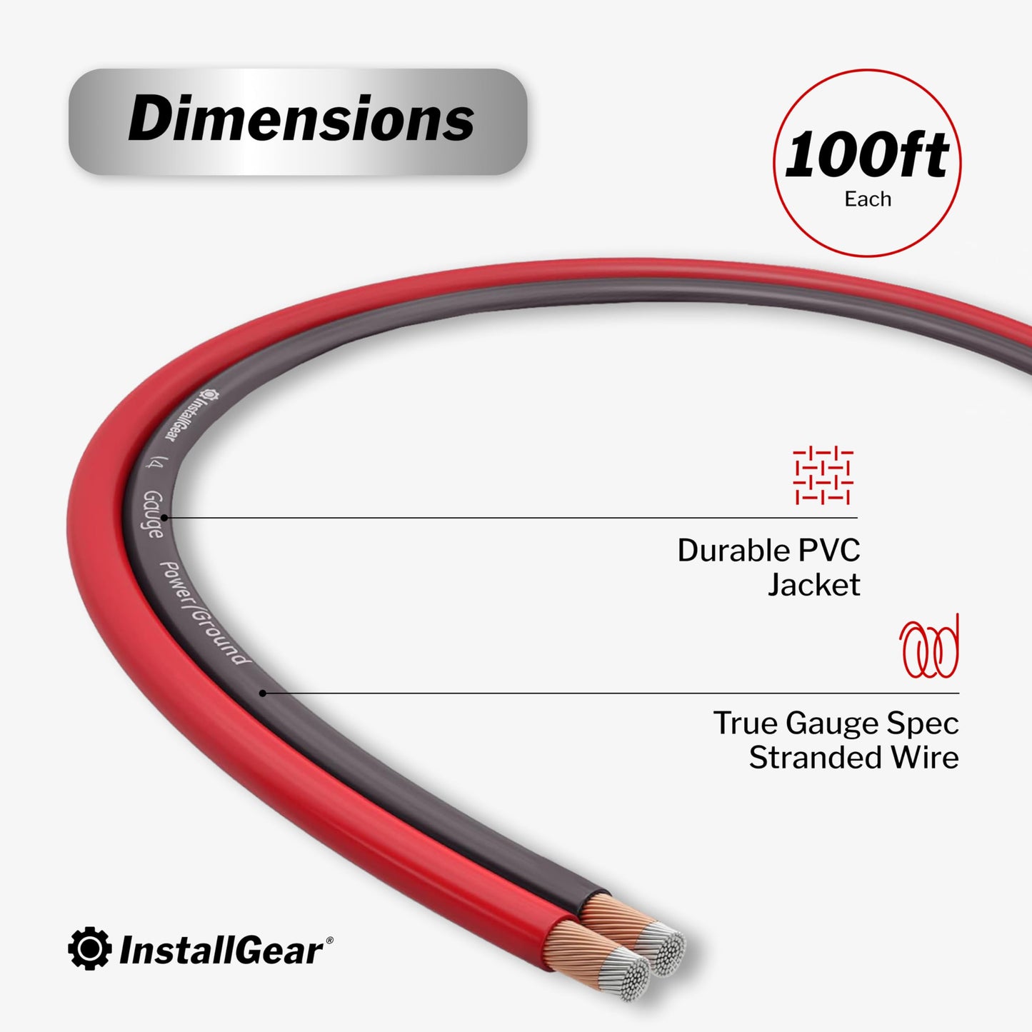 InstallGear 14 Gauge Speaker Wire - 100 Ft Copper Clad Aluminum Speaker Cable with 12 Banana Plugs for Easy Installation - Flexible PVC Jacket