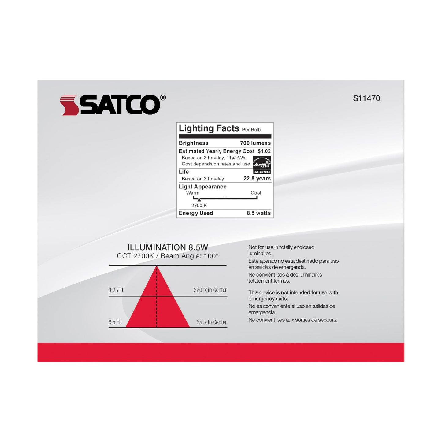 Satco S11470 LED BR30 Reflector Lamps, 65W Replacement, White, 8.5 Watts, 6 Pack