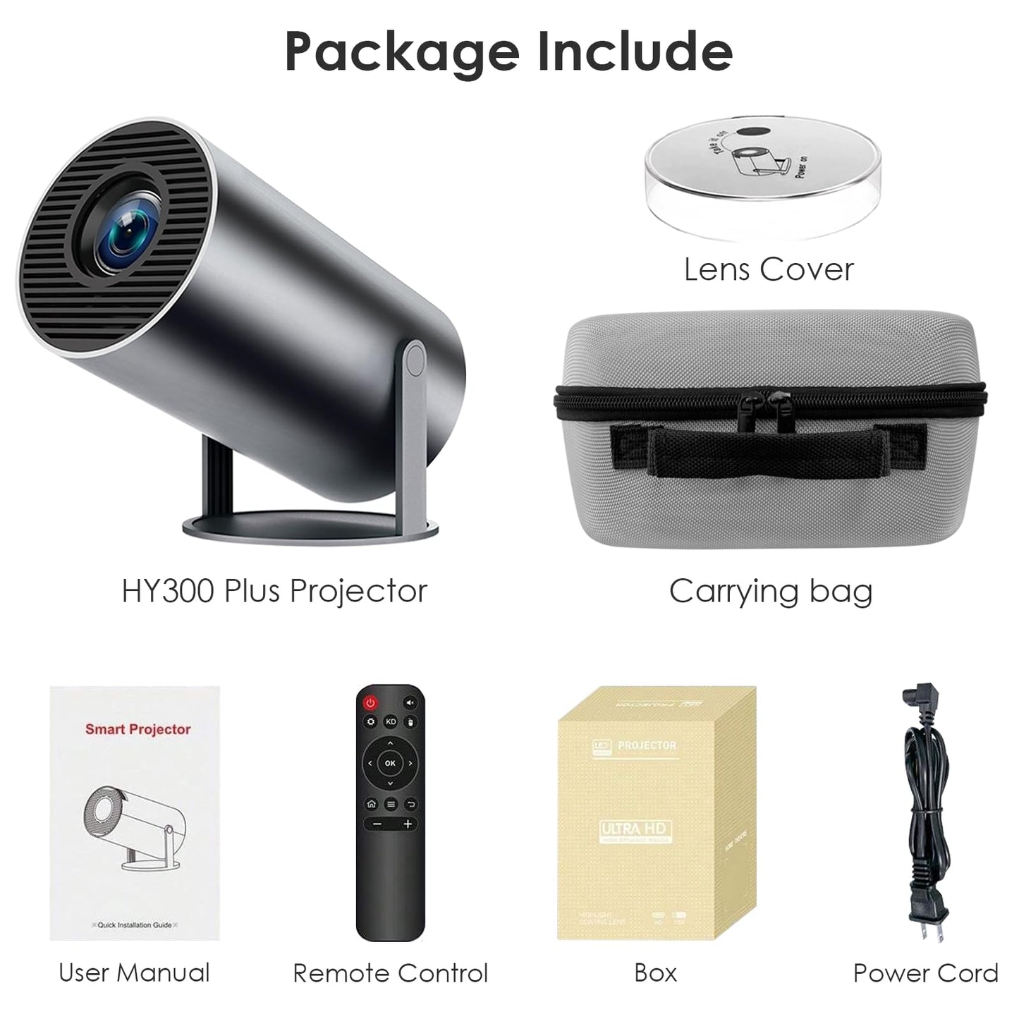 HY300 Plus Electric Focus Mini Portable Projector, Auto Keystone & 4K/300 ANSI, Smart HD Projector with WiFi 6, Bluetooth,130'' Screen Adjustment