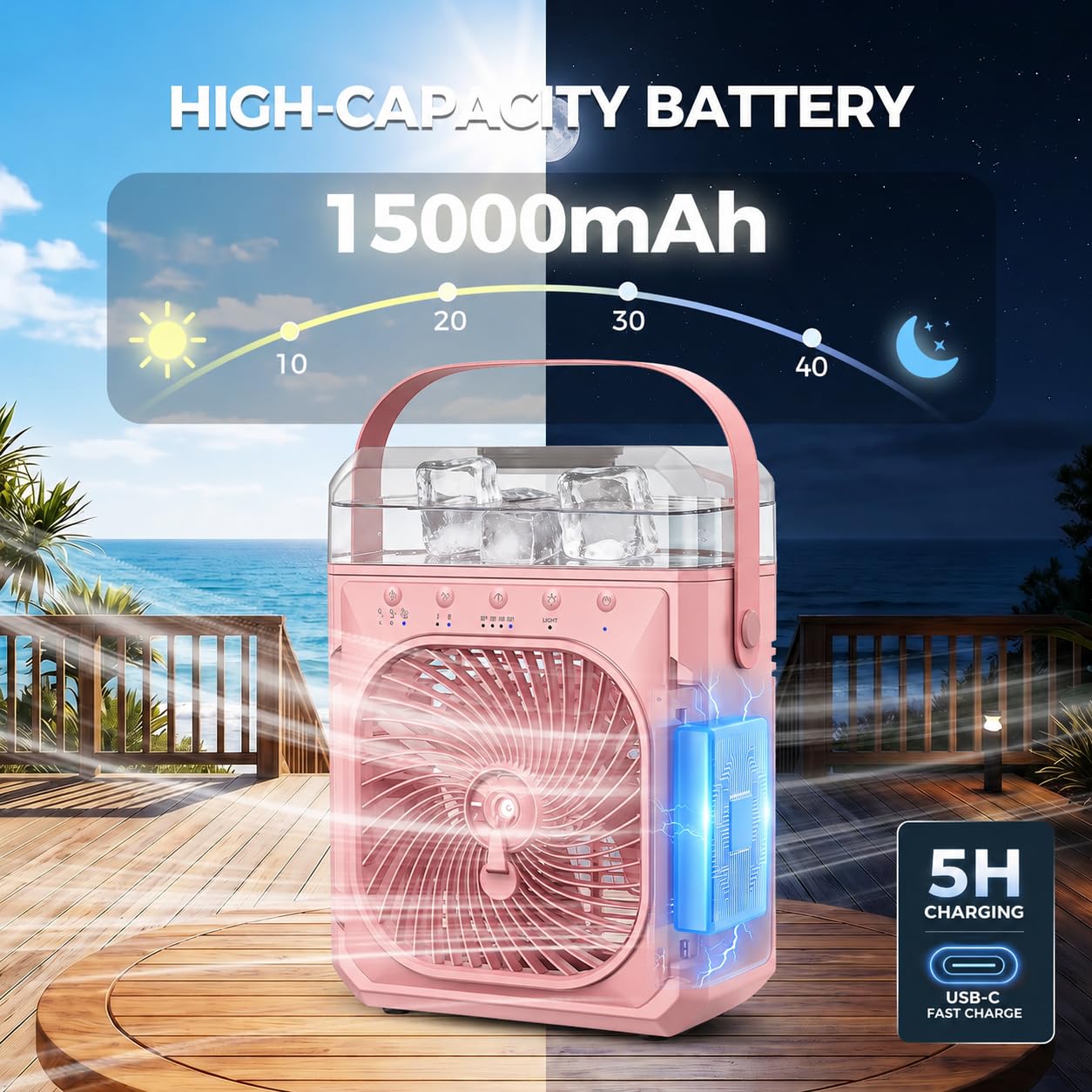 Rechargeable Misting Fan Portable?Max 40H Runtime?,Desk Cooling Air Conditioner Fan 5? Drop,Water Spray Mister Fan & 2 Spray Modes, Battery Powered