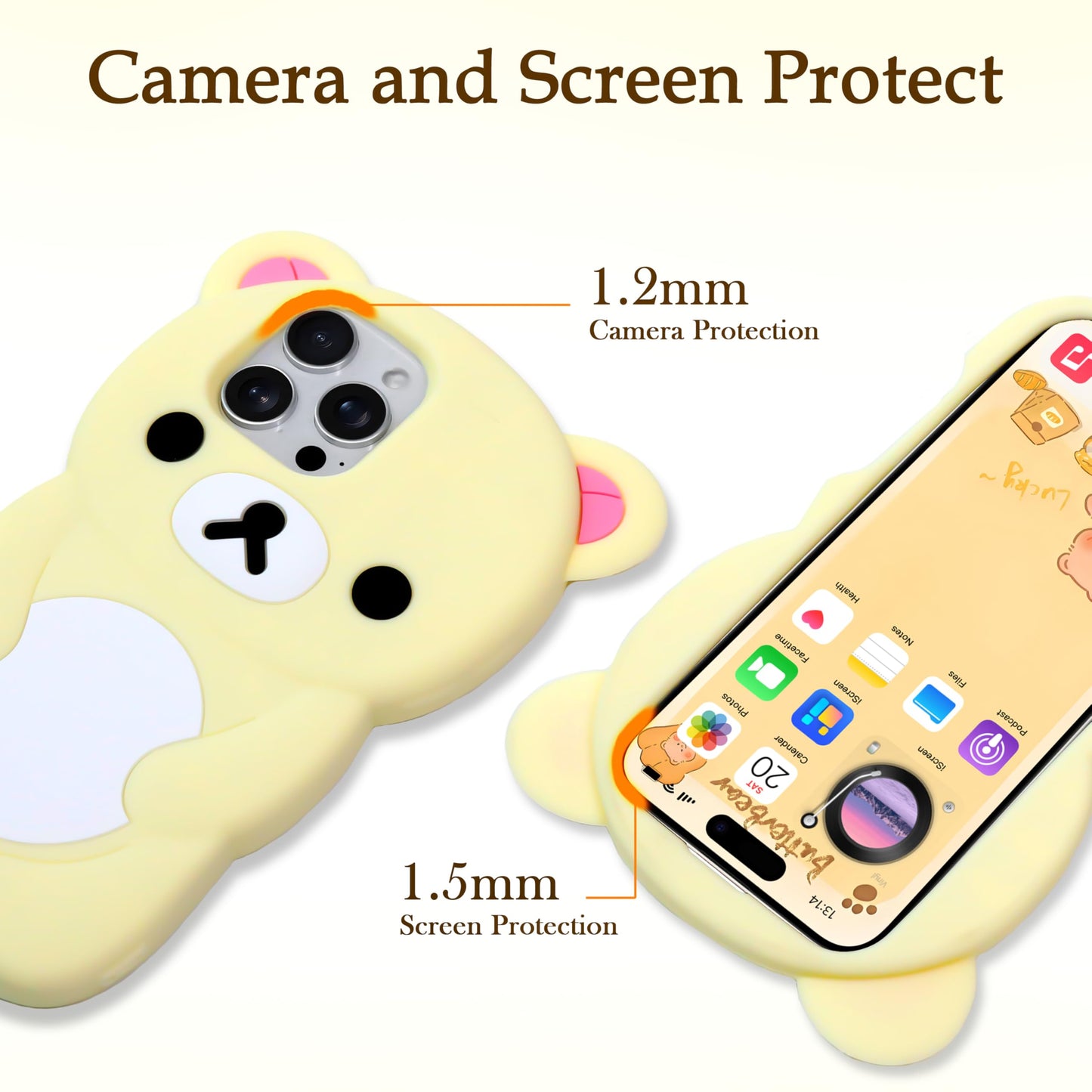 IAIYOXI Soft Silicone Bear Case for iPhone 15 Pro Max, Cute 3D Cartoon Teddy Bear Designed, Protective Lovely Fun Adorable Fashion Phone Case, Kawaii