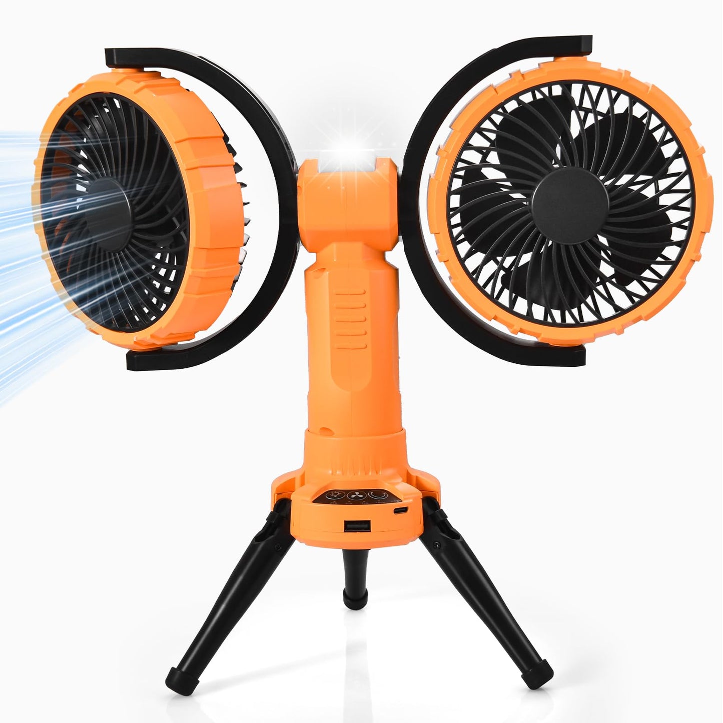WISFISSH 10000mAh Outdoor Camping Fan, Oscillating Battery Operated Tent Fan with LED Lantern, Dual Head Rechargeable Tent Ceiling Fan with Tripod