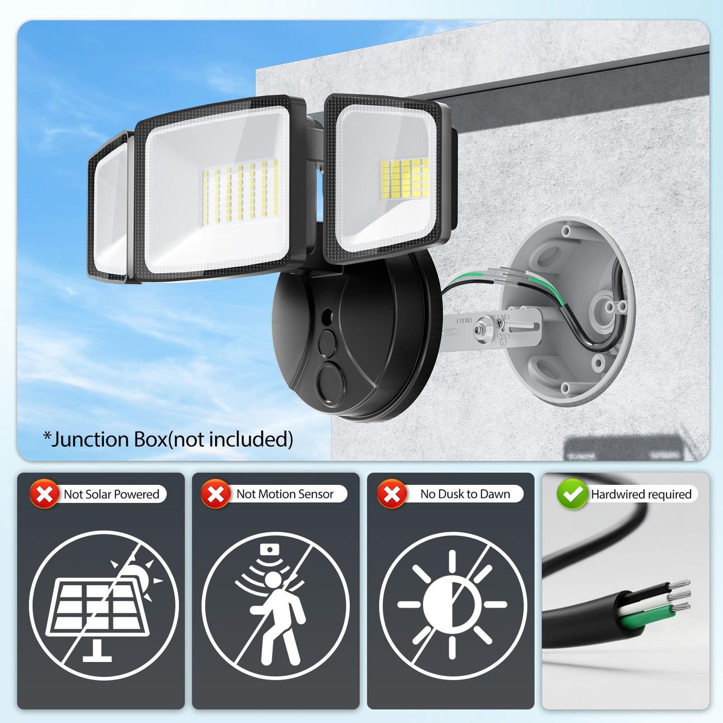 Onforu 2 Pack 75W Flood Lights Outdoor, 7000LM LED Flood Lighting Outdoor Switch Controlled, IP65 Waterproof Exterior Floodlight Fixture with 3