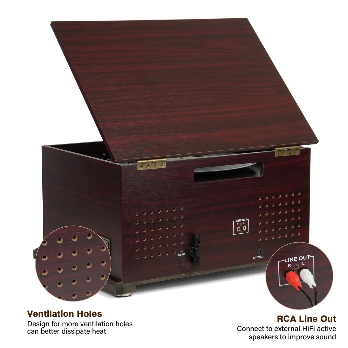 FEKTIK Bluetooth Record Player 10 in 1, 3-Speed Belt-Drive Turntable with Speakers, Bluetooth Input & Output, CD, Cassette, FM Radio, Wireless