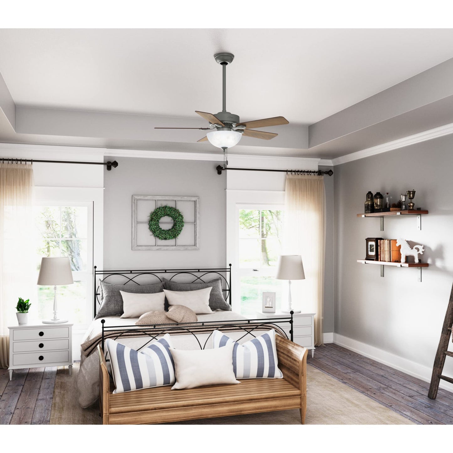 Hunter Fan Company, 44 inch ceiling fan with light, Swanson Matte Silver LED Fan, Pull Chain