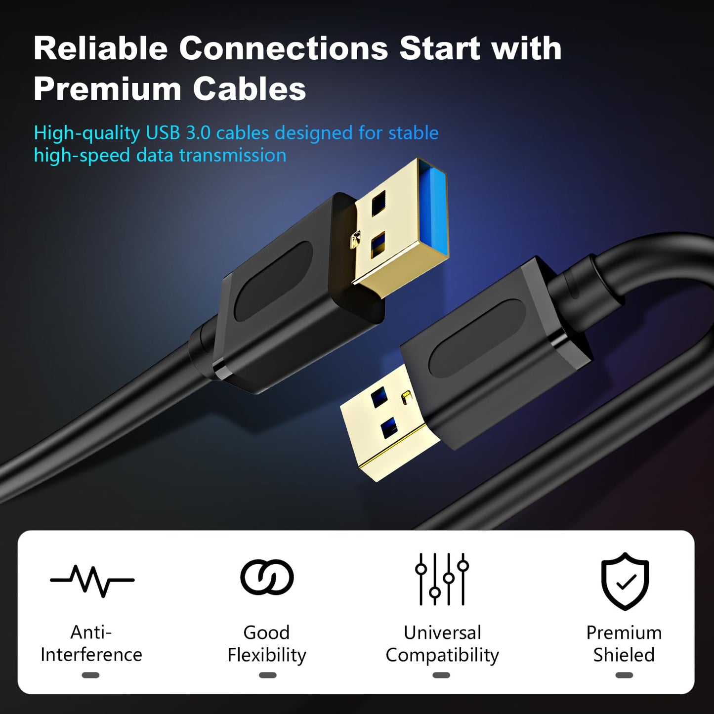 Jelly Tang USB 3.0 Male to Male Cable 25Ft,USB to USB Cable with Gold-Plated Connector for Hard Drive Enclosures, DVD Player, Laptop Cooler(25Ft/8M)