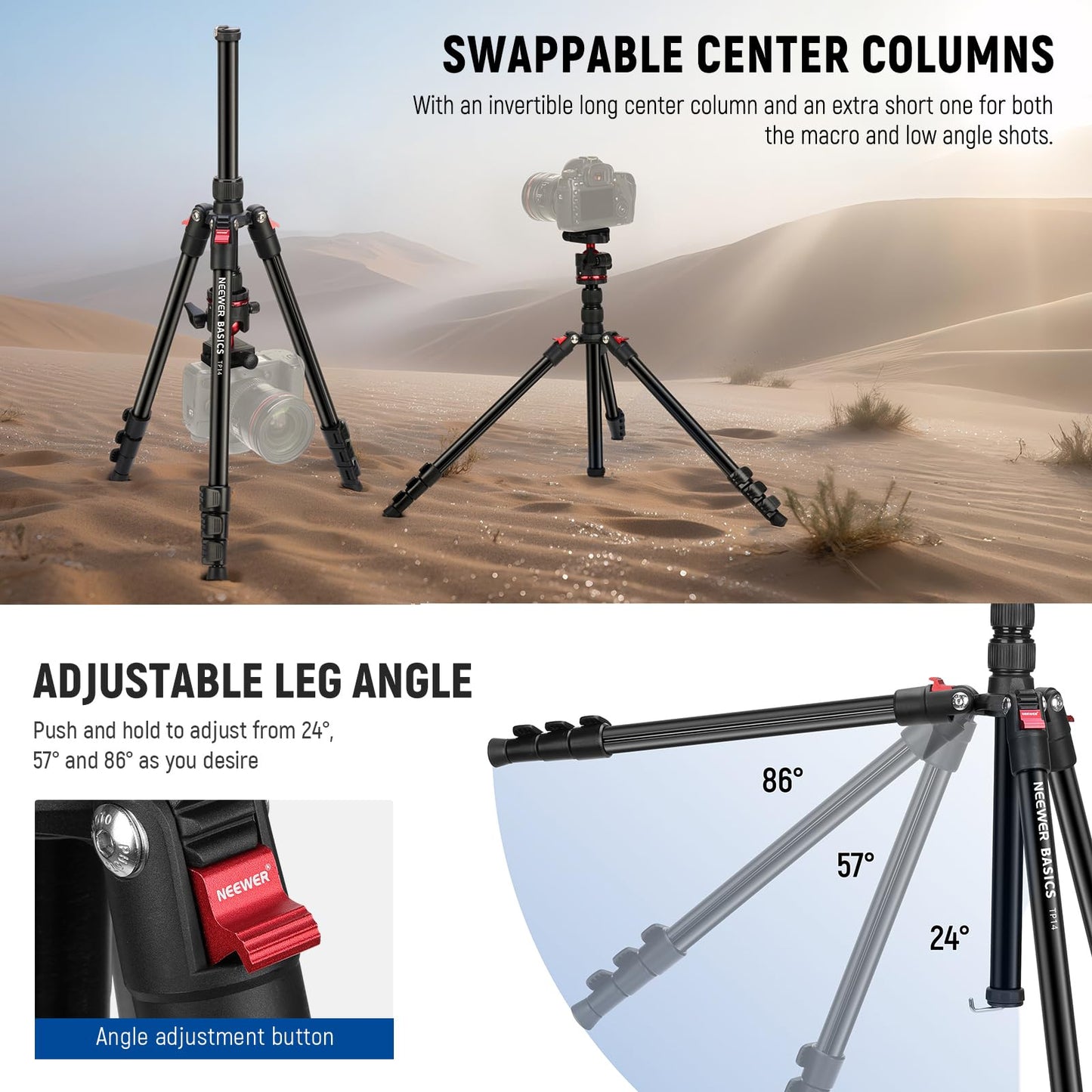 NEEWER Basics Travel Tripod for Camera, 72" Compact Lightweight Portable DSLR Stand, Ball Head, Arca Type QR Plate, Cell Phone Holder Compatible