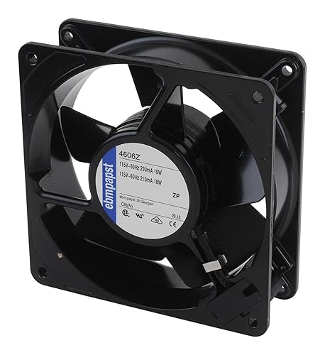 EBM-PAPST 4606Z AC Fans 119x38mm 115VAC 60Hz 106CFM 18W 3100RPM 45dBA BB, 2 Terminals, Metal Frame/Blade